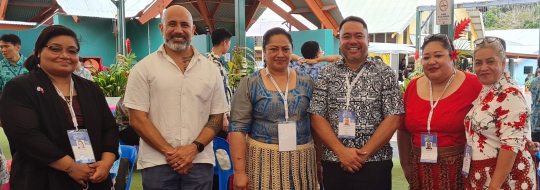 Distaquaine Tu'ihalamaka, CEO for the Ministry of Trade & Economic Development, Siosifa Pomana from the Tonga Chamber of Commerce & Industry with members of the Tonga delegation to the 52nd Pacific Island Forum Leaders Meeting in the Cook Islands